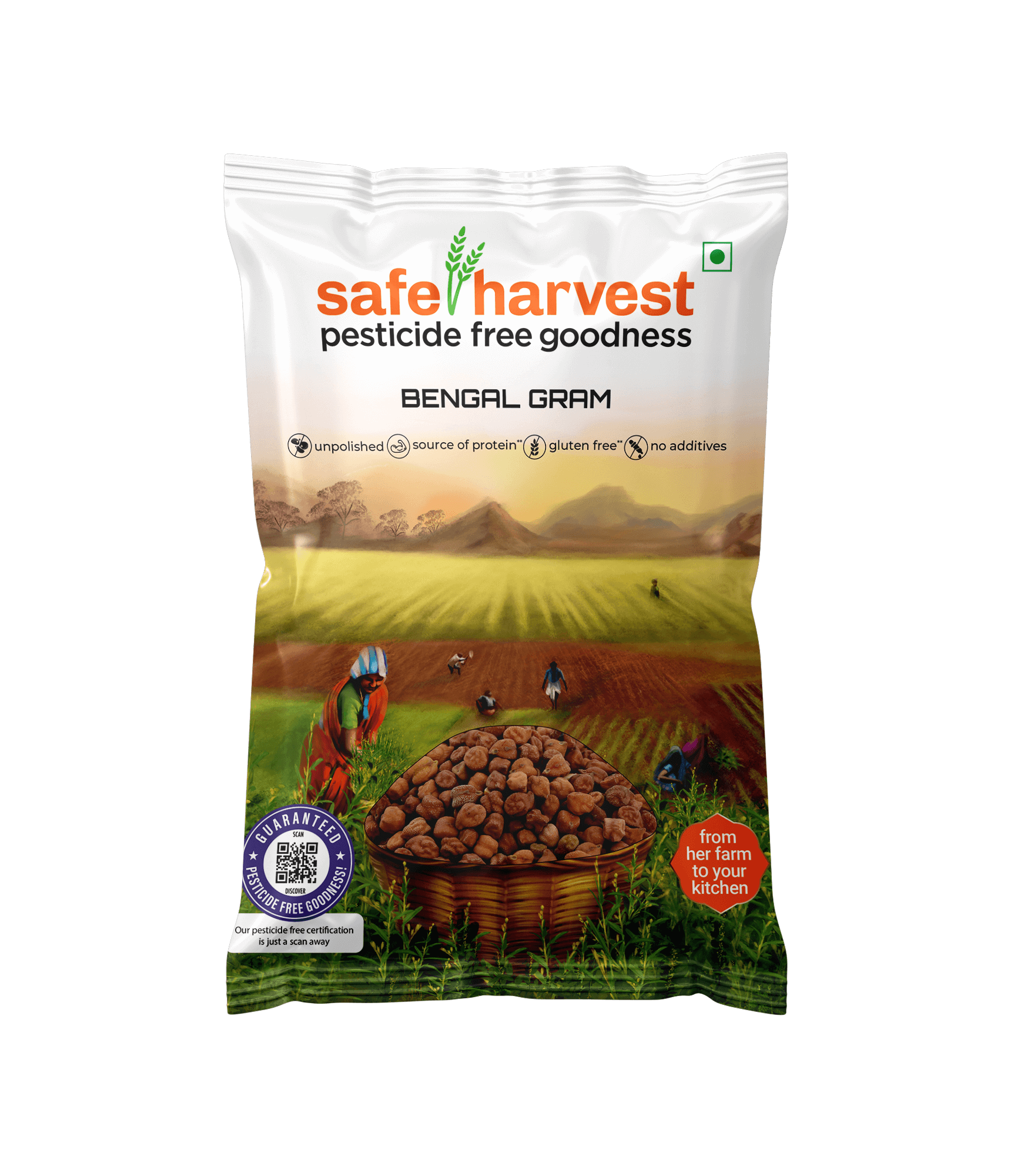 Safe Harvest Pesticide Free Bengal Gram 1kg pack – clean, chemical-free chana dal