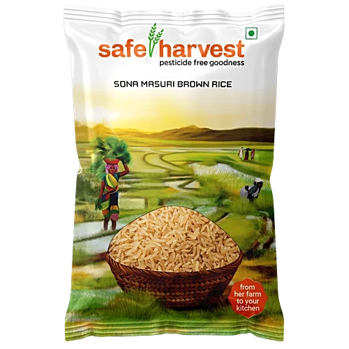 Safe Harvest Pesticide Free Sona Masoori Unpolished Brown Rice 1kg Packaging