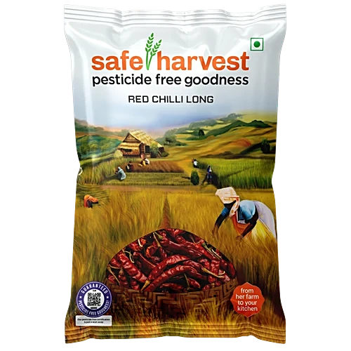 Safe Harvest Red Chilli Long 200g pack – pesticide-free and sun-dried