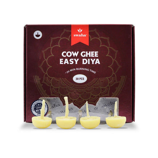 Swaha Cow Ghee Diyas 30 pcs Pack by Sutrakart – Front View