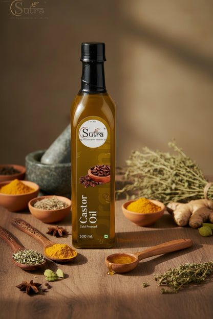 Thick Cold Pressed Castor Oil in Glass Bottle