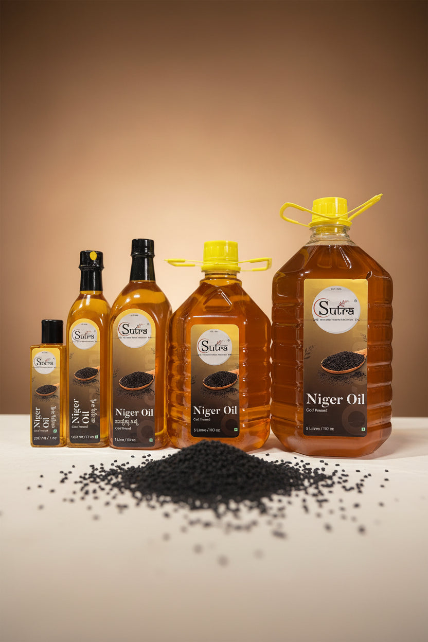 Set of Sutras Niger Oil bottles in various sizes 