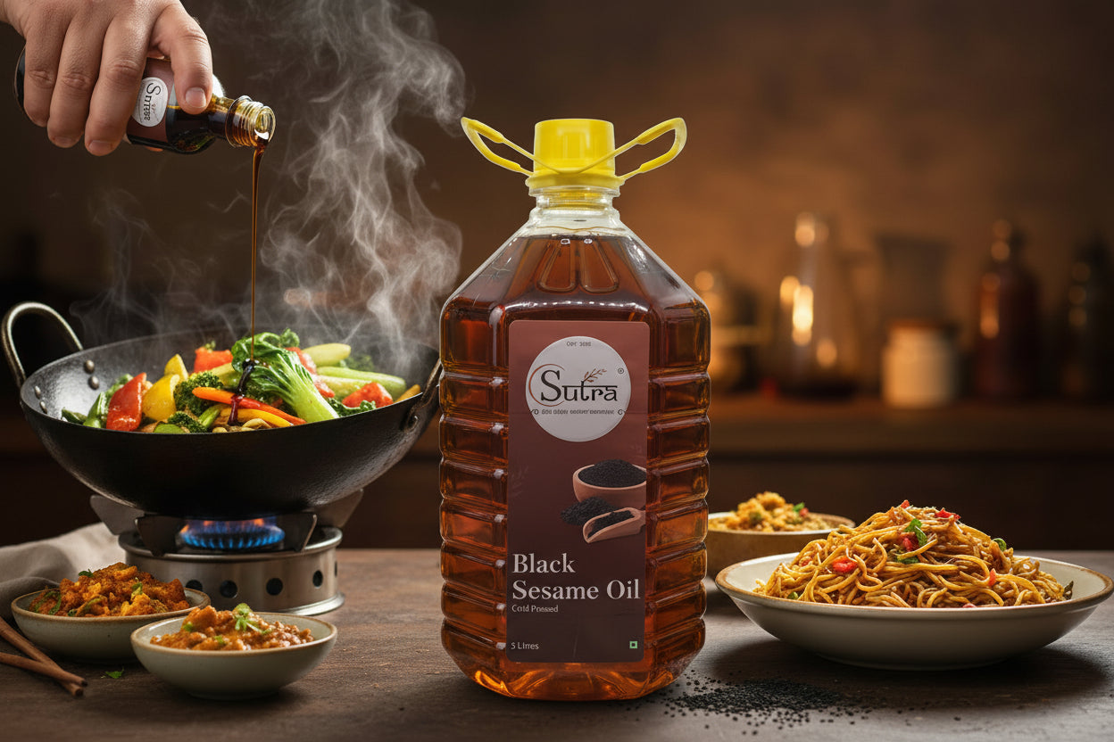 Wooden pressed 5 Liters Black Sesame Oil used in Cooking 
