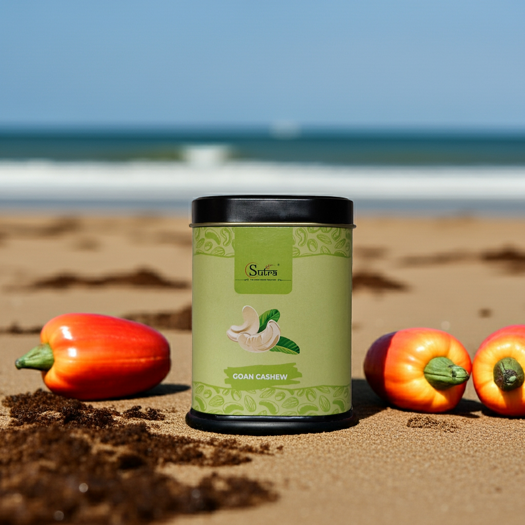 Sutra Goan Cashew Nuts in Tin | Premium W240 Kaju | Natural, Fresh & Crunchy Dry Fruit Snack | Healthy - 75gm