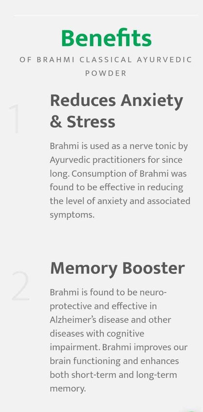 Natural brain booster and mental clarity benefits of Brahmi powder.