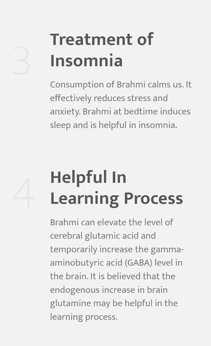 Natural brain booster Brahmi benefits: insomnia treatment and learning enhancement.