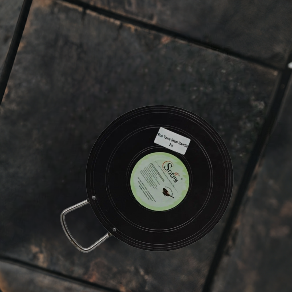 Sutra 100% Pure Iron Roti Tawa with handle, ideal for even heat distribution and chemical-free cooking.
