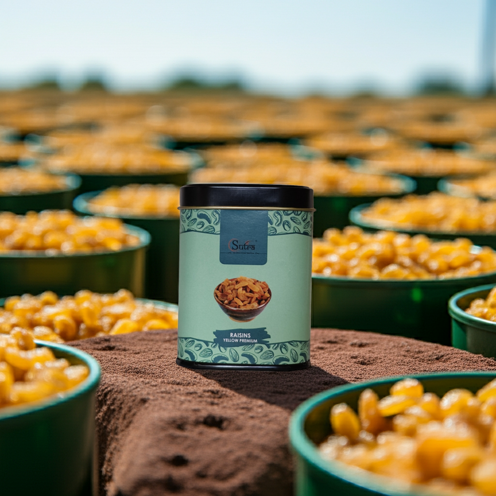 Sutra Golden Yellow Raisins | Premium Kishmish in Tin | Fresh, Natural & Nutritious Dry Fruits | 75g Pack